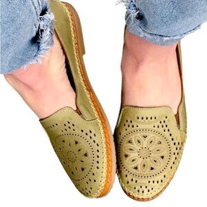 Spring Step Olive Perforated Loafers
